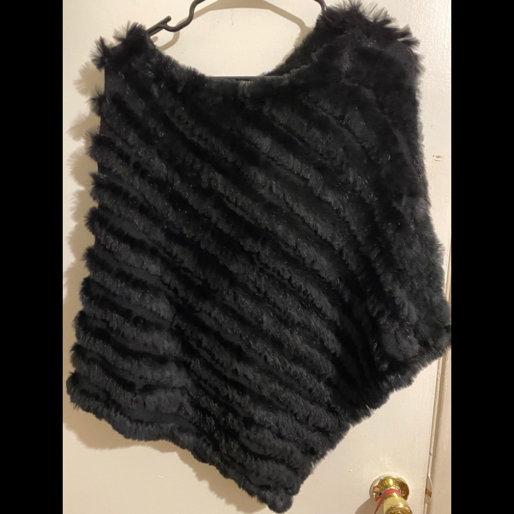 Black rabbit fur poncho